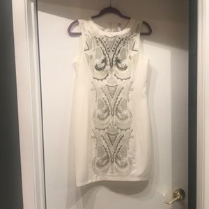 Off white beaded dress, great length!